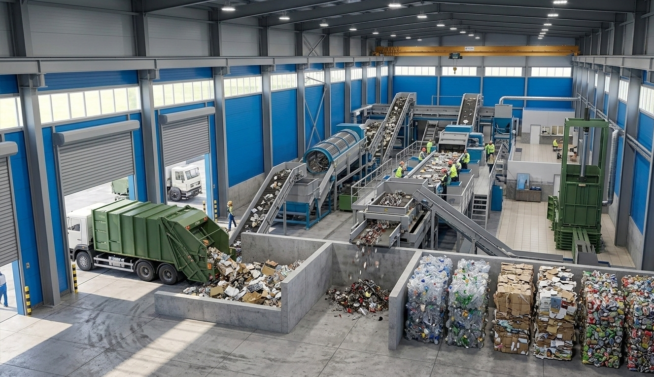 Design and Reconstruction of a Waste Sorting Plant with a Capacity of 422,400 t/year